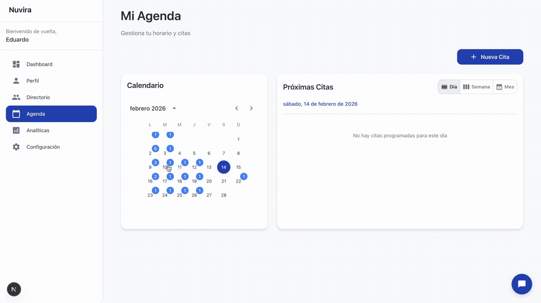 Mi agenda en Nuvira